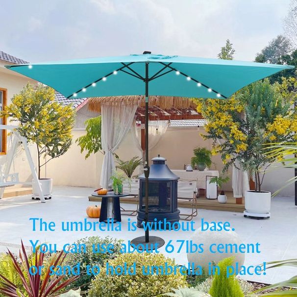 10 X 6.5Ft Rectangular Patio Solar LED Lighted Outdoor Market Umbrellas With Crank And Push Button Tilt For Garden Shade Swimming Pool_maomaolike.com