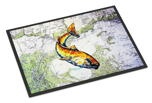 Red Fish On Map Doormat Front Door Mat Indoor Outdoor Rugs For Entryway, Non Slip Washable Low Pile, 24H X 36W_maomaolike.com