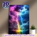 Rainbow Lightning Storm Painting Poster, Vibrant Dreamy Thunderstorm Over Ocean Scene Poster, Eye-catching Atmospheric Decor For Living Room, Bedroom_maomaolike.com