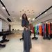Women's Clothing fashion striped print navel baring top high waist wide leg pants suit_maomaolike.com