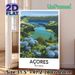 Azores São Miguel Lake & Hydrangea Painting Poster, Lush Scenic Landscape Poster, Serene Natural View Decor Ideal For Home, Living Room And Office_maomaolike.com