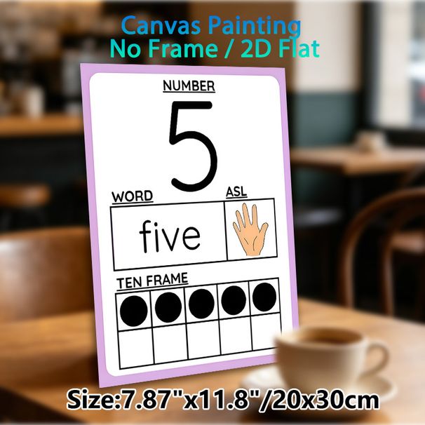Number 5 Learning Painting Poster, Clear Educational Number Poster, Supports Number Recognition, Sign Language Learning And Counting Practice_maomaolike.com