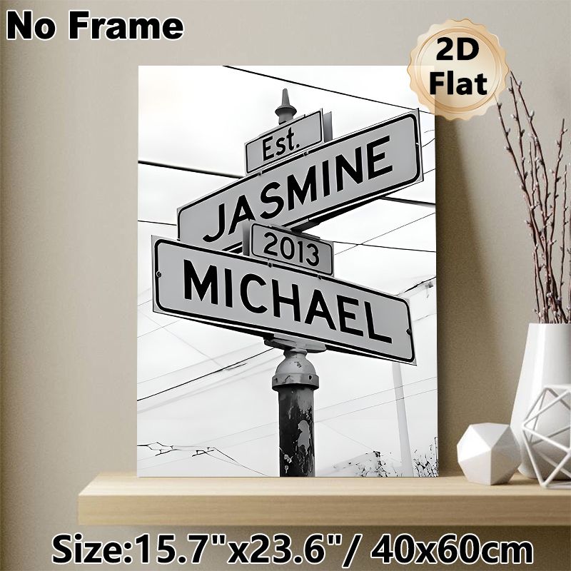 Personalized Street Sign Painting Poster, Monochrome Custom Name & Year Road Sign Poster, Unique Commemorative Decor Ideal For Living Room, Bedroom_maomaolike.com