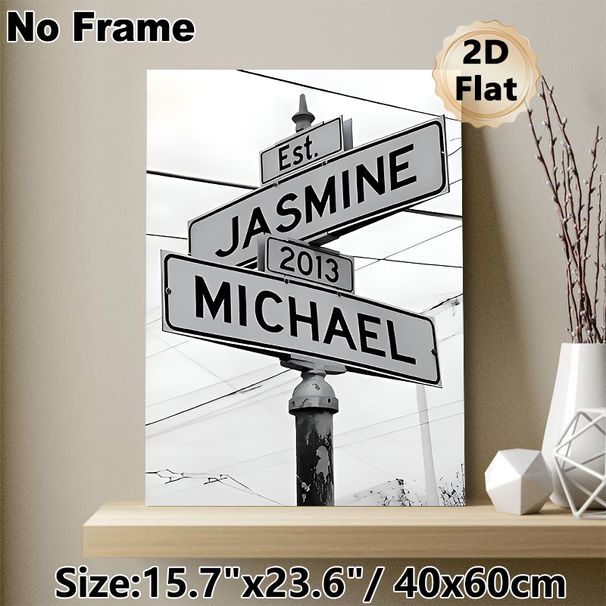 Personalized Street Sign Painting Poster, Monochrome Custom Name & Year Road Sign Poster, Unique Commemorative Decor Ideal For Living Room, Bedroom_maomaolike.com