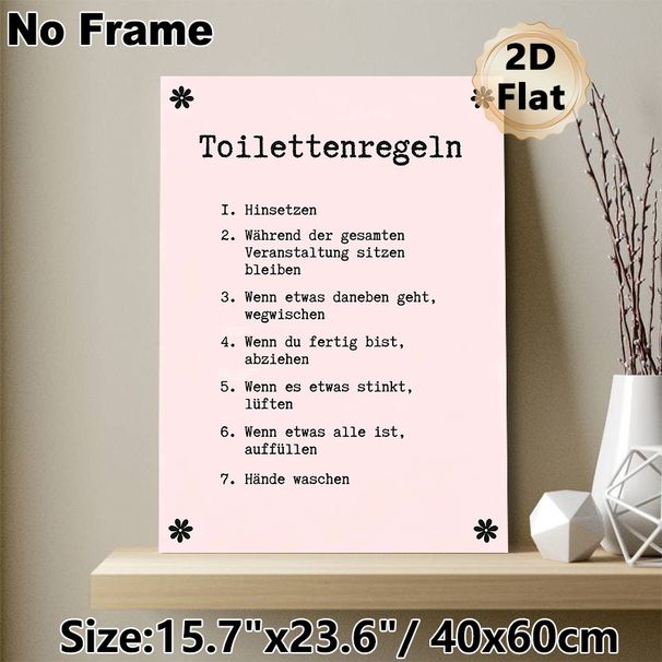 Bathroom Rules Painting Poster, Minimalist Pink Typographic Poster, Clear Toilet Usage Guidelines, Ideal For Bathroom And Restroom_maomaolike.com