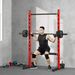 Squat Rack With Pull Up Bar And Barbell Bar Adjustable Bench Press Multi-Function Weight Lifting Half Rack, Red_maomaolike.com