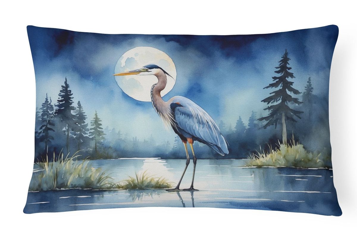 Birds, Birds, Birds Throw Pillow Throw Pillow For Indoor Couch Bed Outdoor Patio Washable, Blue Heron Moonlight 7495,12Hx16W_maomaolike.com