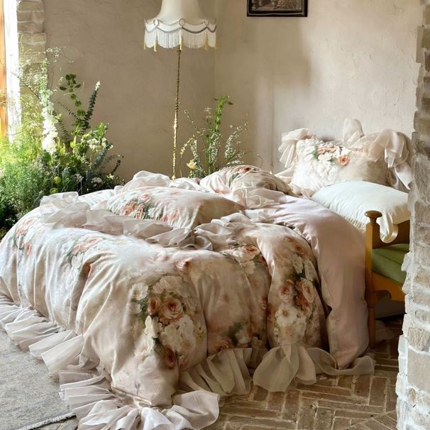 Summer Ice Silk Quilt Cover French-style Romantic Floral Lyocell Cotton Four-piece Set, Spring-summer Cool Vintage-style_maomaolike.com
