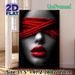 Red Accented Blindfolded Portrait Painting Poster, Monochrome With Bold Red Accents Artistic Poster, Striking Visual Contrast Ideal For Living Room_maomaolike.com