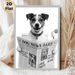 Dog Reading Newspaper Painting Poster, Monochrome Whimsical Dog With Glasses On Toilet Poster, Playful Humorous Decor Ideal For Bathroom, Living Room_maomaolike.com