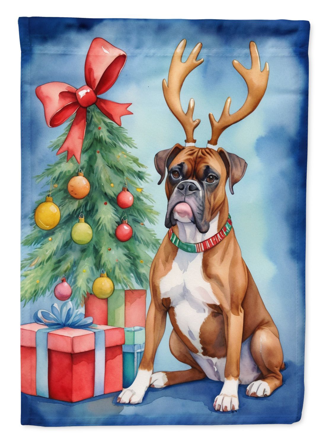 Boxer Christmas Reindeer House Flag Large Porch Sleeve Pole Decorative Outside Yard Banner Artwork Wall Hanging, Polyester, House Size, Multicolor_maomaolike.com