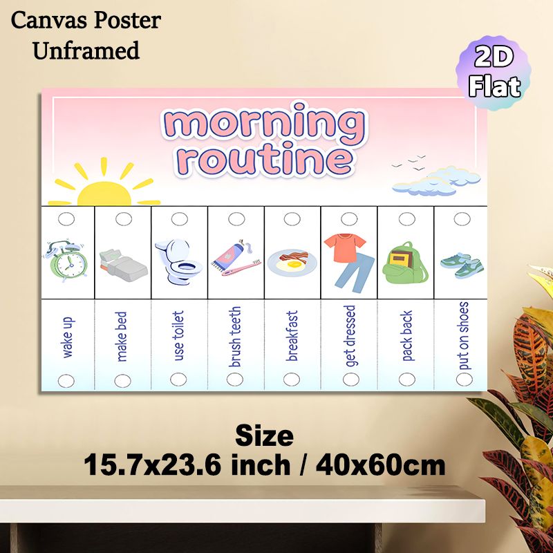 Morning Routine Painting Poster, Pastel Cartoon Style Morning Tasks Checklist Poster, Assists In Building Consistent Morning Habits, Ideal For Home_maomaolike.com