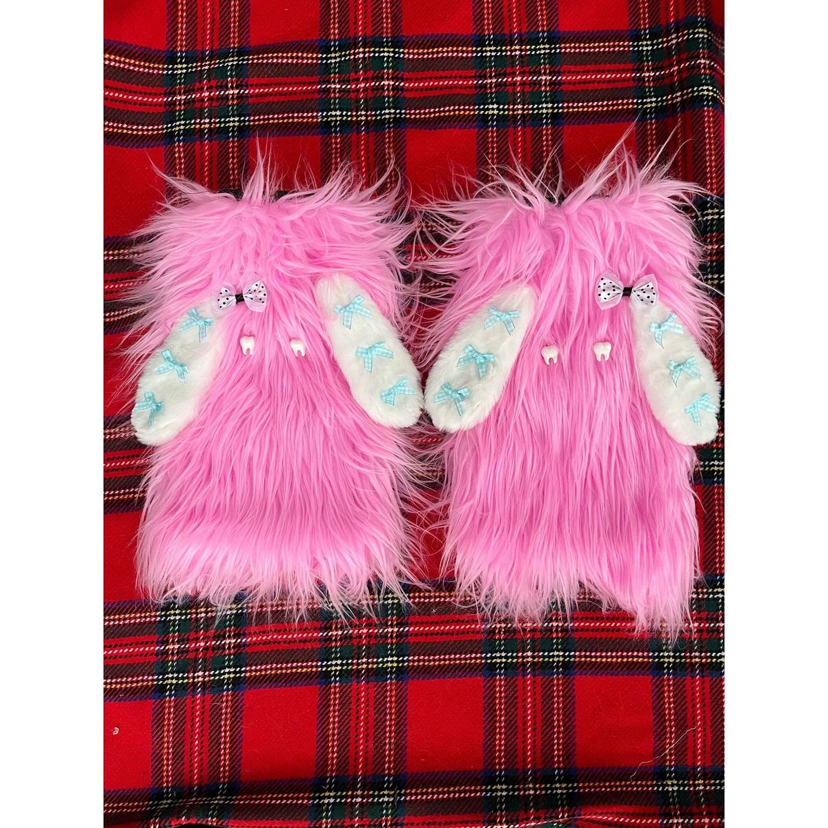 Blue curly hair long ear bow snow monster subculture y2k long hair two color leg sets pile pile socks_maomaolike.com