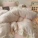 Wholesale INS Korean Style Princess Ruffled Lace Milk Velvet Winter Warm Solid Color Flannel Four-Piece Set_maomaolike.com