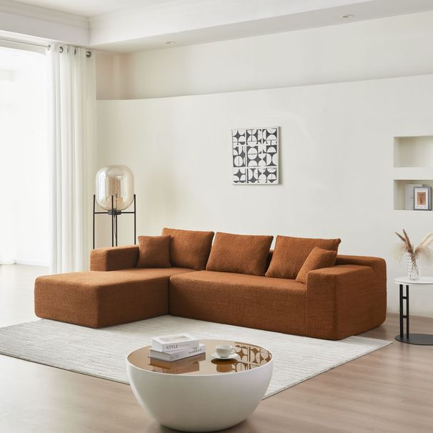 104.33" Sponge Sectional Sofa Couch For Living Room, L Shaped Modern Lamb Modular High Density Sponge Floor Sofa, Sherpa Fabric Sofa Couch With Chaise Lounge & Pillows, Upholstered Corner Cloud Couch_maomaolike.com