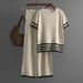 Women's Clothing contrast striped split short sleeved sweater + high waisted slim wide leg pants trousers fashionable casual two piece suit_maomaolike.com