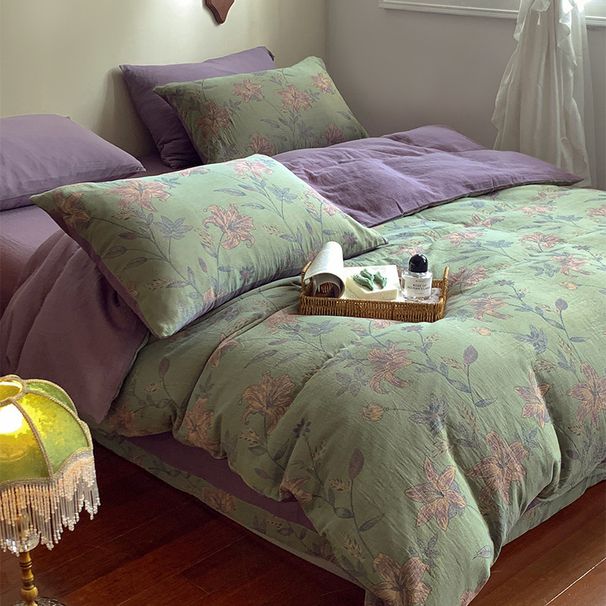 Wholesale INS American Retro Pastoral Style Soft Yarn-Dyed Jacquard Double Layer 4-Piece Pure Cotton Four-Piece Set_maomaolike.com
