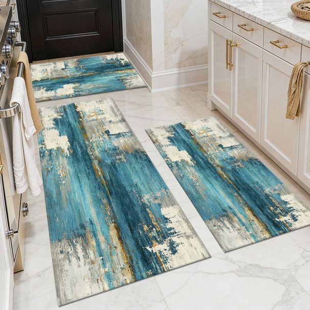 Three-piece Kitchen Rug Set, Non-slip And Washable, Abstract Pattern Kitchen Hallway Rug, Soft And Comfortable, Suitable For Sinks, Floors, Entrances, Hallways And Bathrooms._maomaolike.com