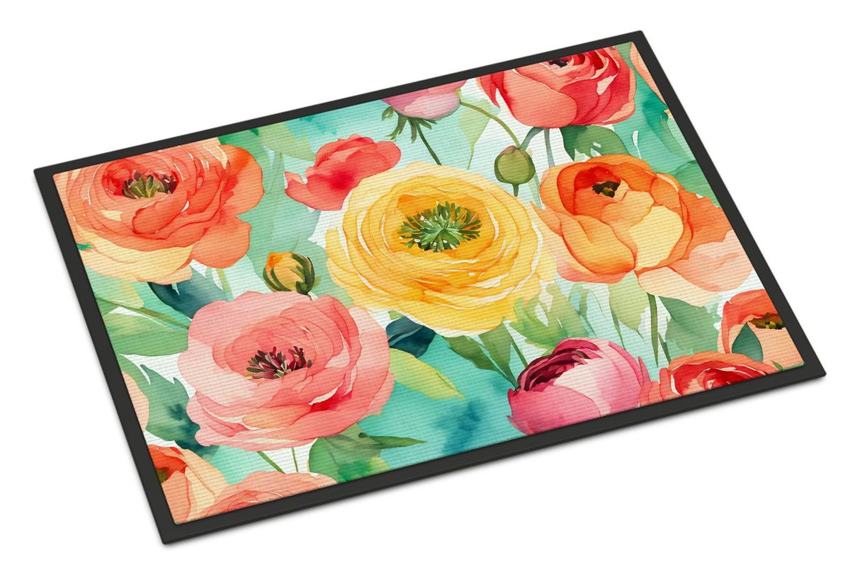 Ranunculus In Watercolor Doormat Front Door Mat Indoor Outdoor Rugs For Entryway, Non Slip Washable Low Pile, 24H X 36W_maomaolike.com