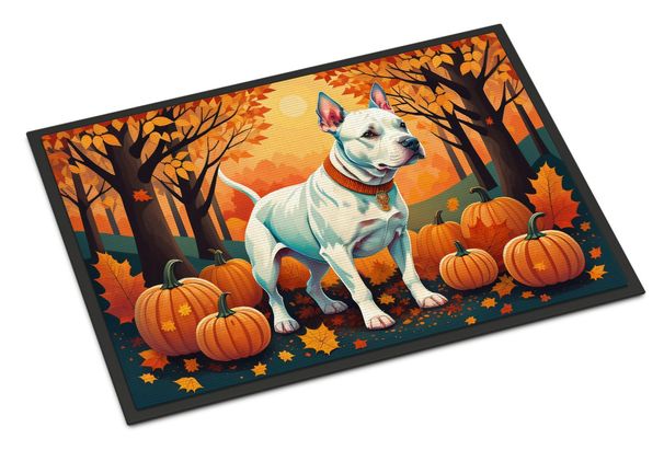 White Pit Bull Terrier Fall Doormat Front Door Mat Indoor Outdoor Rugs For Entryway, Non Slip Washable Low Pile, 24H X 36W_maomaolike.com