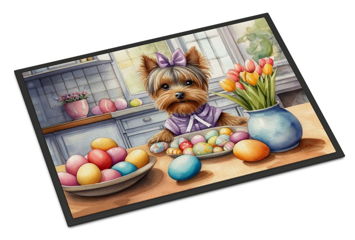 Decorating Easter Yorkshire Terrier Doormat Front Door Mat Indoor Outdoor Rugs For Entryway, Non Slip Washable Low Pile, 24H X 36W_maomaolike.com