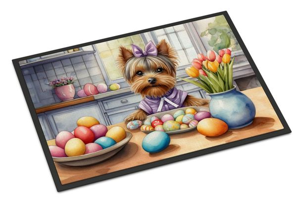 Decorating Easter Yorkshire Terrier Doormat Front Door Mat Indoor Outdoor Rugs For Entryway, Non Slip Washable Low Pile, 24H X 36W_maomaolike.com