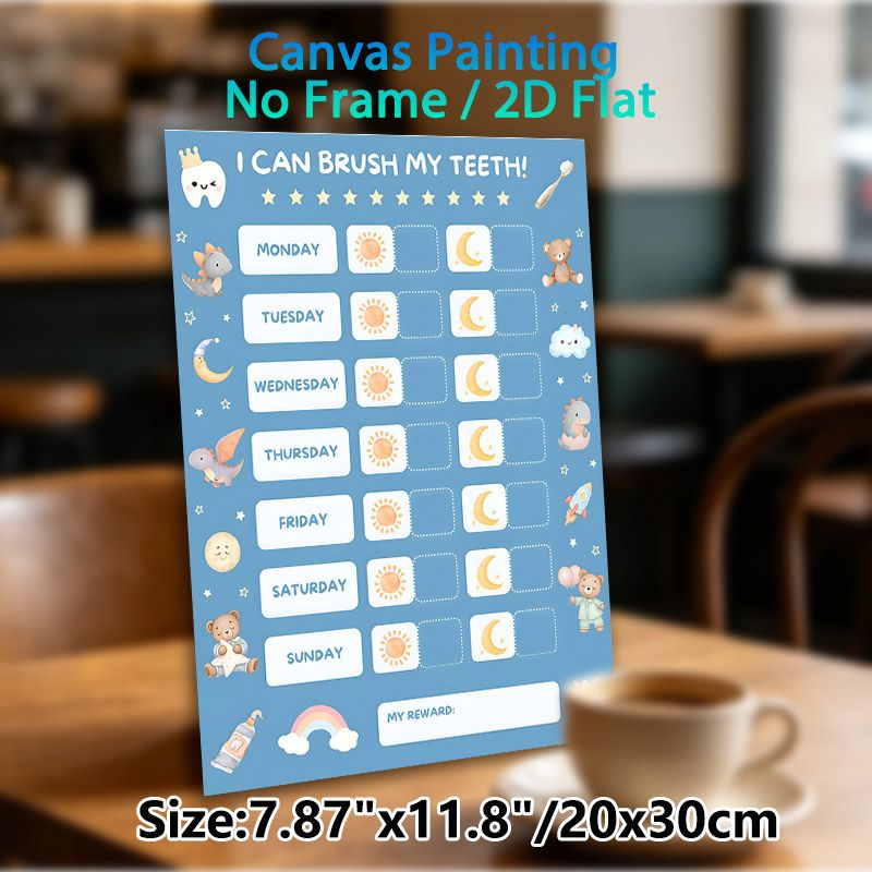 Tooth Brushing Reward Chart Painting Poster, Soft Watercolor Cute Cartoon Tooth & Animal Themed Poster, Helps Maintain Consistent Tooth-brushing_maomaolike.com