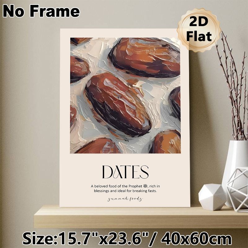 Dates Themed Painting Poster, Rich Textured Impasto Oil Painting Poster, Showcases Revered Sunnah Food, Ideal For Kitchen And Dining Room Wall Decor_maomaolike.com