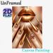 Golden Glam Lips & Stiletto Nails Painting Poster, Luxurious Shimmering Metallic Golden Design Poster, Eye-catching Glamorous Decor Ideal For Beauty_maomaolike.com