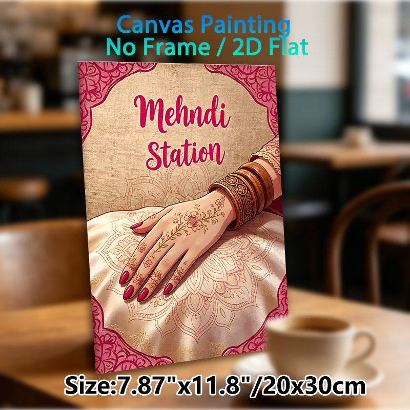 Mehndi Station Painting Poster, Elegant Traditional Indian-style Poster, Intricate Floral Henna Hand Design, Ideal For Wedding Ceremonies And Cultural_maomaolike.com
