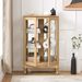 2 Doors Curio Cabinet With Tempered Glass Doors, Curio Cabinets With Mirrored Back Panel And Adjustable Shelves, Lighted Display Cabinet For Home, Office Light Bulb Included Cherry_maomaolike.com