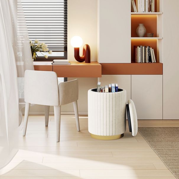 1pc Round Storage Ottoman, Upholstered Vanity Stool, Footrest Stool With Gold Metal Base, Side Table Padded Seat For Living Room Bedroom_maomaolike.com