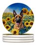 Belgian Malinois In Sunflowers Large Sandstone Coasters Pack Of 4 Absorbent Round Coasters Decor Gifts For Men Or Women, 4 In, Multicolor_maomaolike.com