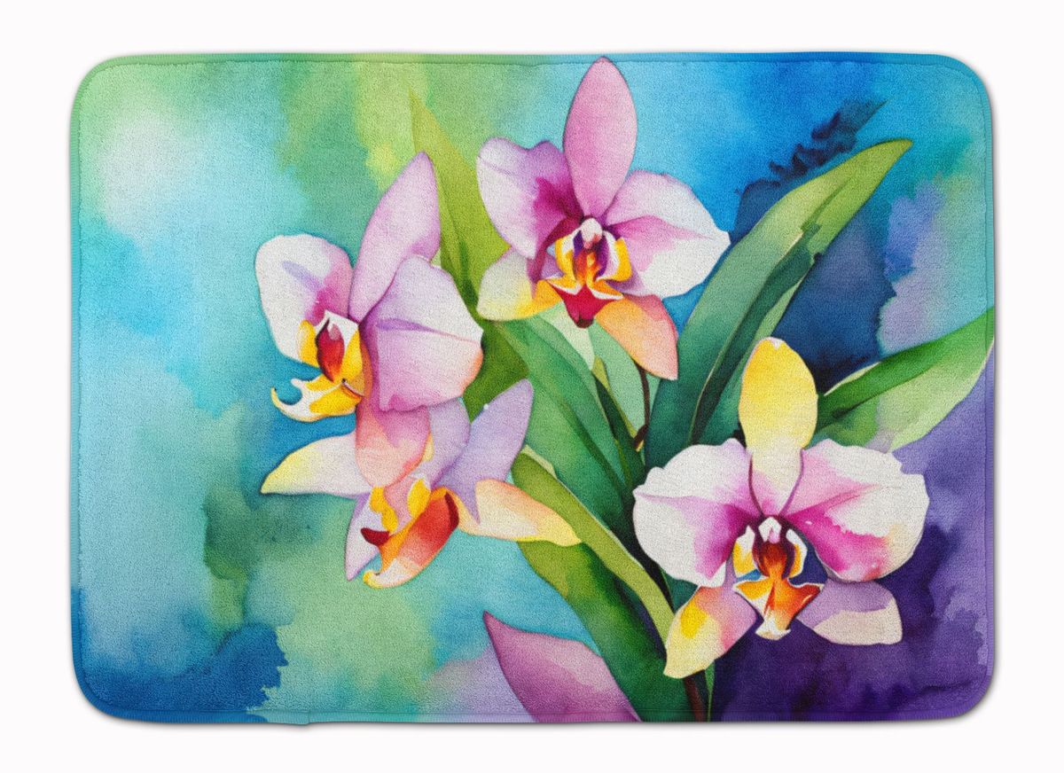 Orchids In Watercolor Memory Foam Kitchen Mat Machine Washable Anti-Fatigue Mat Cushion Comfort Bath Mat Or Kitchen Rug_maomaolike.com