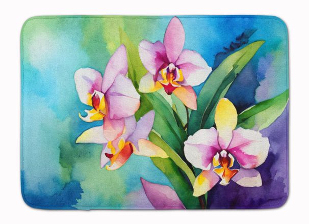 Orchids In Watercolor Memory Foam Kitchen Mat Machine Washable Anti-Fatigue Mat Cushion Comfort Bath Mat Or Kitchen Rug_maomaolike.com