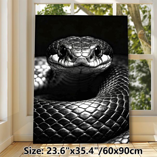 Snake Themed Painting Poster, Monochrome Realistic Snake Close-up Poster, Detailed Scale Texture, Ideal For Living Room And Office Wall Decoration_maomaolike.com