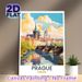 Prague Cityscape Painting Poster, Warm-toned Stylized Historic Riverside Scene Poster, Charming European Urban View Ideal For Living Room, Office Wall_maomaolike.com