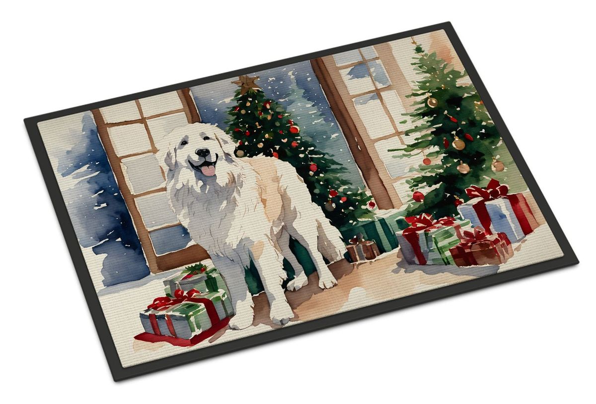 Great Pyrenees Cozy Christmas Doormat Front Door Mat Indoor Outdoor Rugs For Entryway, Non Slip Washable Low Pile, 24H X 36W_maomaolike.com