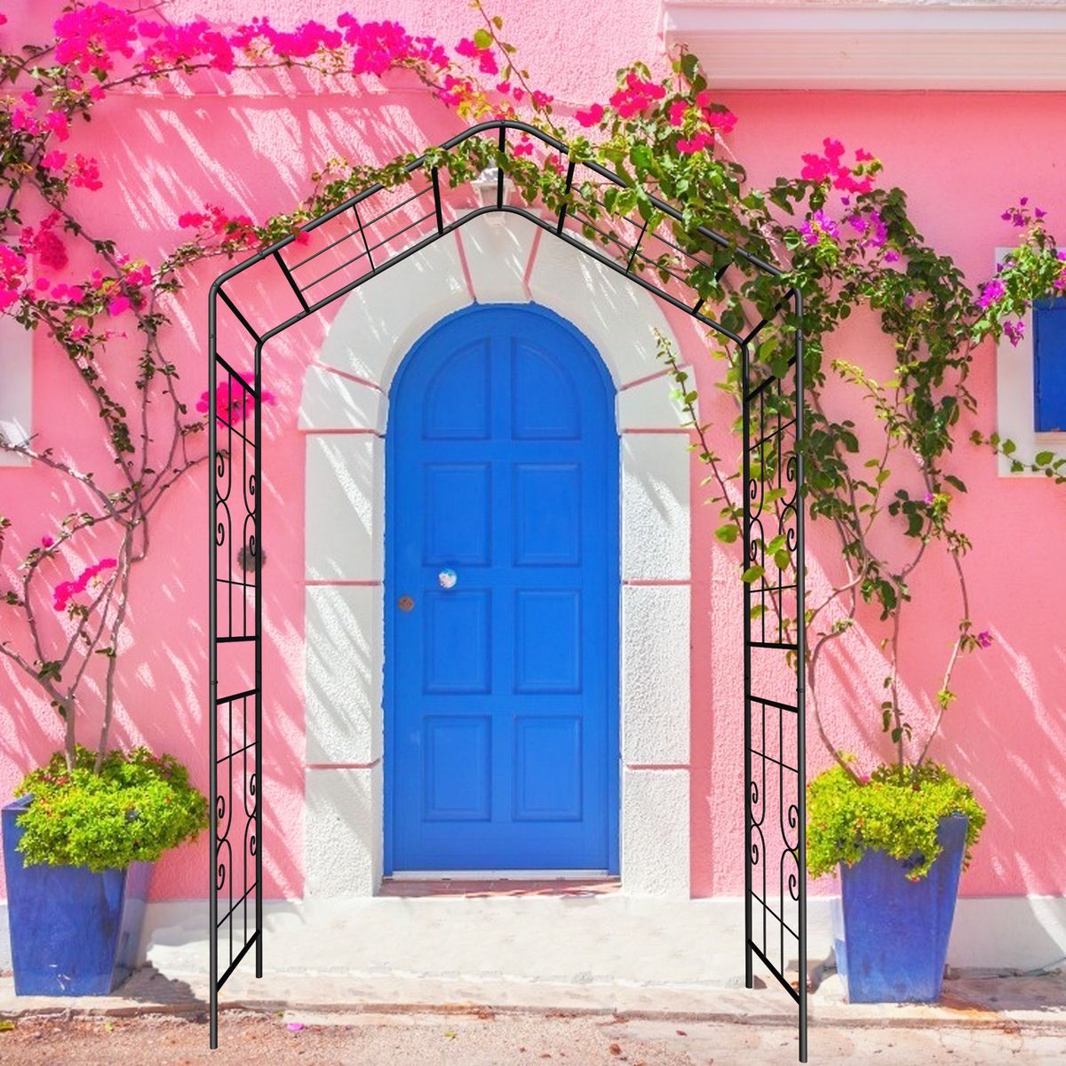 Metal Garden Arch L56.3'' X W16.93'' X H94.5'' Climbing Plants Support Rose Arch Outdoor Black_maomaolike.com
