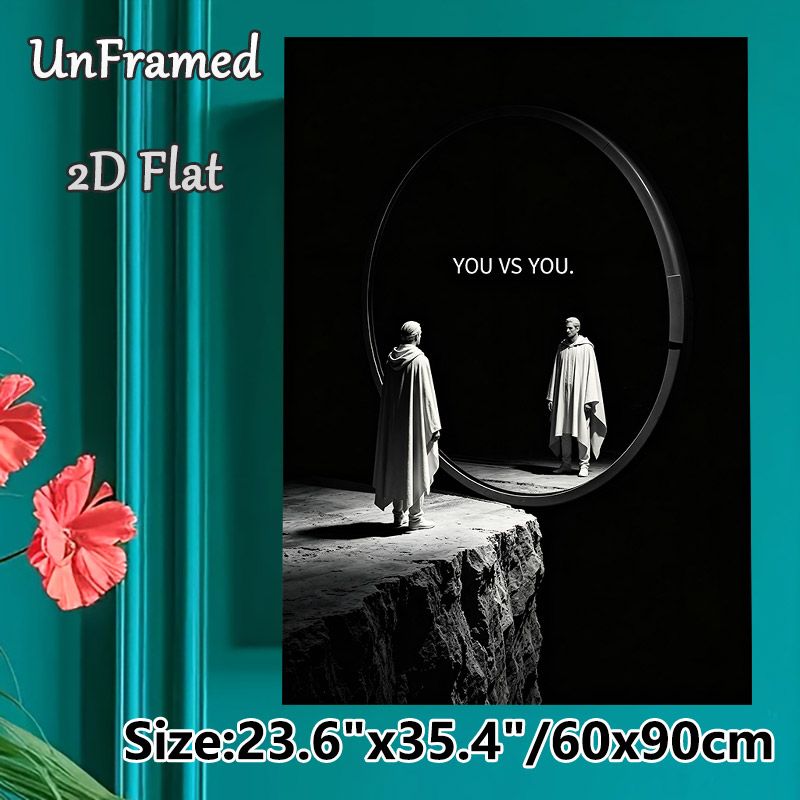 "You Vs You" Self-motivational Painting Poster, Monochrome Dramatic Mirror Reflection Poster, Inspirational Self-challenge Artwork Ideal For Home_maomaolike.com