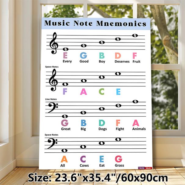 Music Note Mnemonics Painting Poster, Clear Colorful Music Note Memorization Guide Poster, Practical Educational Design To Learn Music Notes Ideal For_maomaolike.com