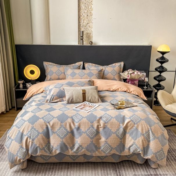 2026New Spring And Summer All-Cotton Brushed Four-Piece Light Luxury Printed Active Pure Cotton Duvet Cover_maomaolike.com