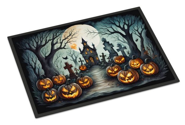 Graveyard Spooky Halloween Doormat Front Door Mat Indoor Outdoor Rugs For Entryway, Non Slip Washable Low Pile, 24H X 36W_maomaolike.com