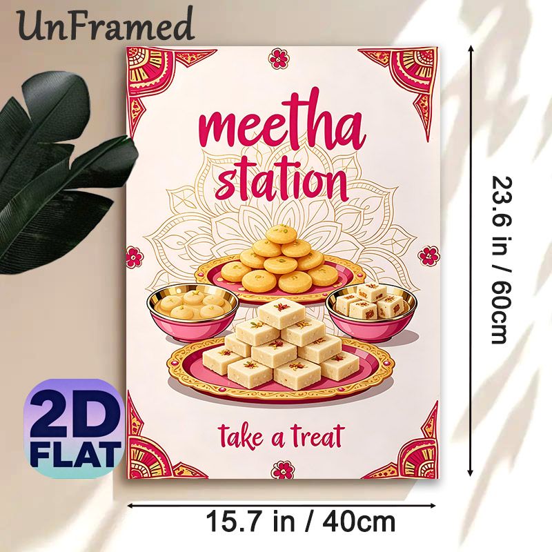 Indian Sweets Meetha Station Painting Poster, Vibrant Traditional Indian Festive Style Poster, Appealing Assorted Sweets Display, Ideal For Home_maomaolike.com