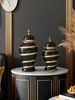 1pc Gold Stripe Decorative Ceramic Vase With Lid Light Luxury High-end Design Can Hold Water Flower Arrangement Vase Ornament Decorative Vase_maomaolike.com