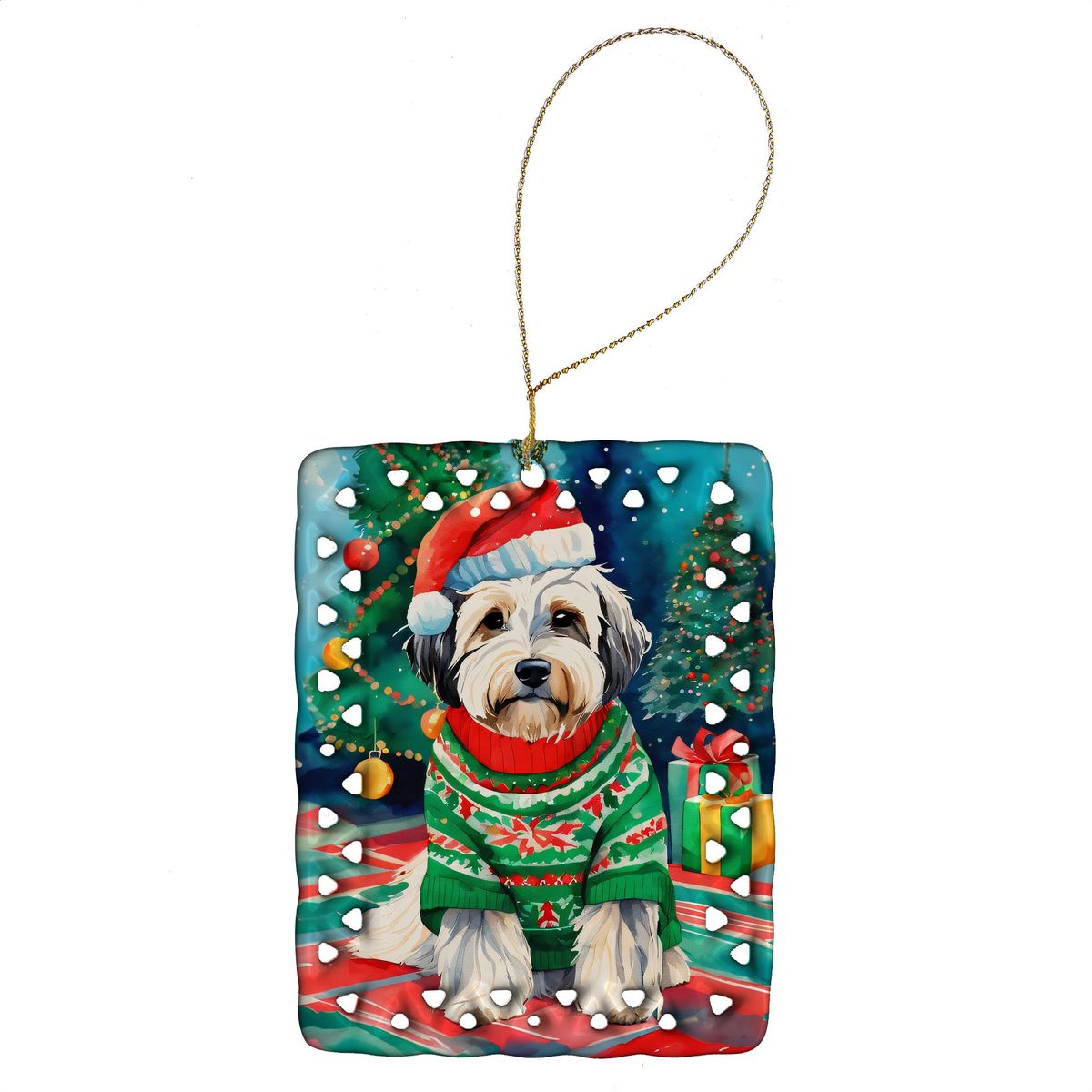 Tibetan Terrier Christmas Porcelain Ornament Christmas Tree Hanging Decorations For Home Christmas Holiday, Rectangle, Gift, Multicolor_maomaolike.com