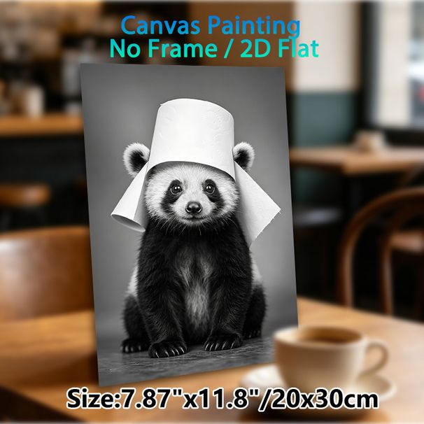 Red Panda Themed Painting Poster, Adorable Monochrome Playful Red Panda With Toilet Paper Roll Poster, Whimsical Animal Decor Ideal For Bathroom_maomaolike.com