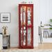 Lighted Glass Curio Display Cabinet,Display Cabinet,Glass Storage Cabinet Glass Wine Cabinet Wood Frame Toy Display For Living Room, Kitchen, Pantry Light Bulb Included Cherry_maomaolike.com