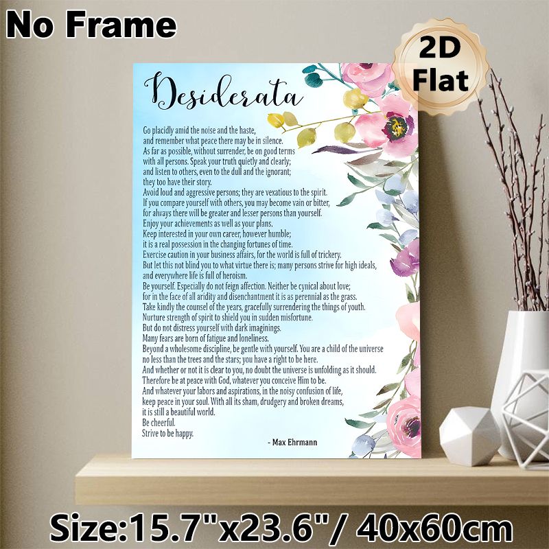 Desiderata Inspirational Quote Painting Poster, Soft Watercolor Floral Border Poster, Uplifting Text Design As A Gentle Daily Reminder, Suitable For_maomaolike.com