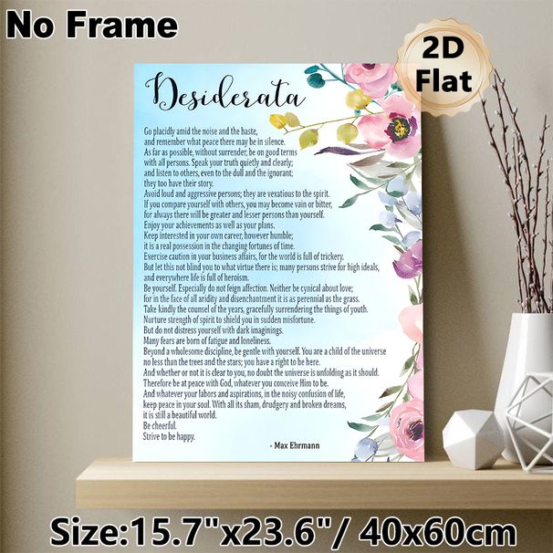 Desiderata Inspirational Quote Painting Poster, Soft Watercolor Floral Border Poster, Uplifting Text Design As A Gentle Daily Reminder, Suitable For_maomaolike.com